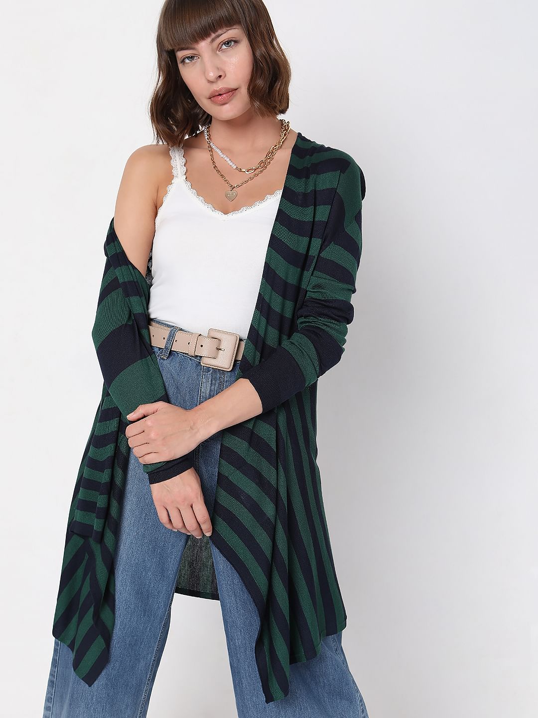 Green Striped Shrug