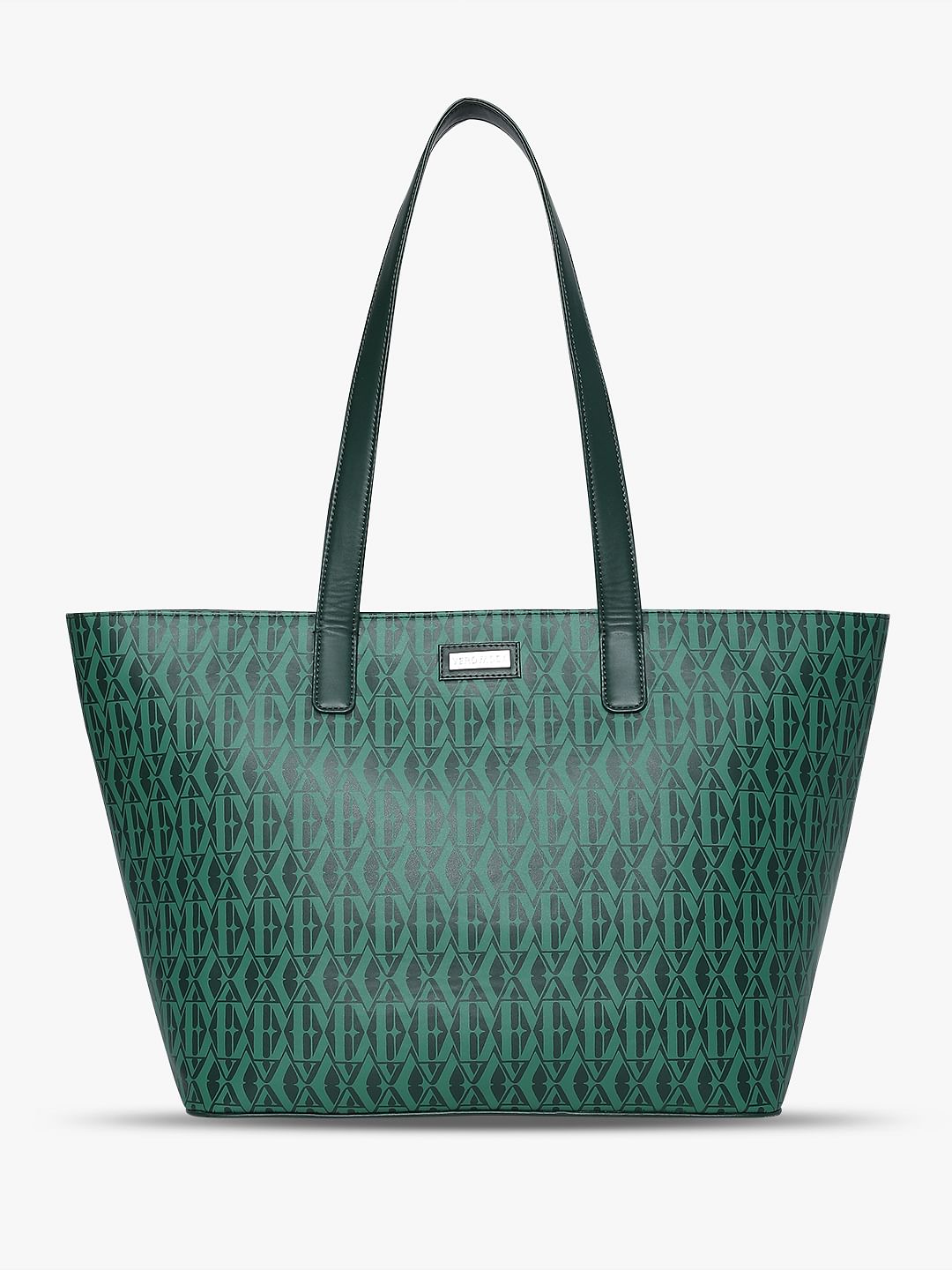 Green Monogram Print Tote Bag