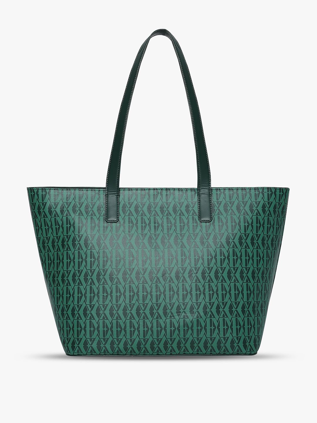 Green Monogram Print Tote Bag