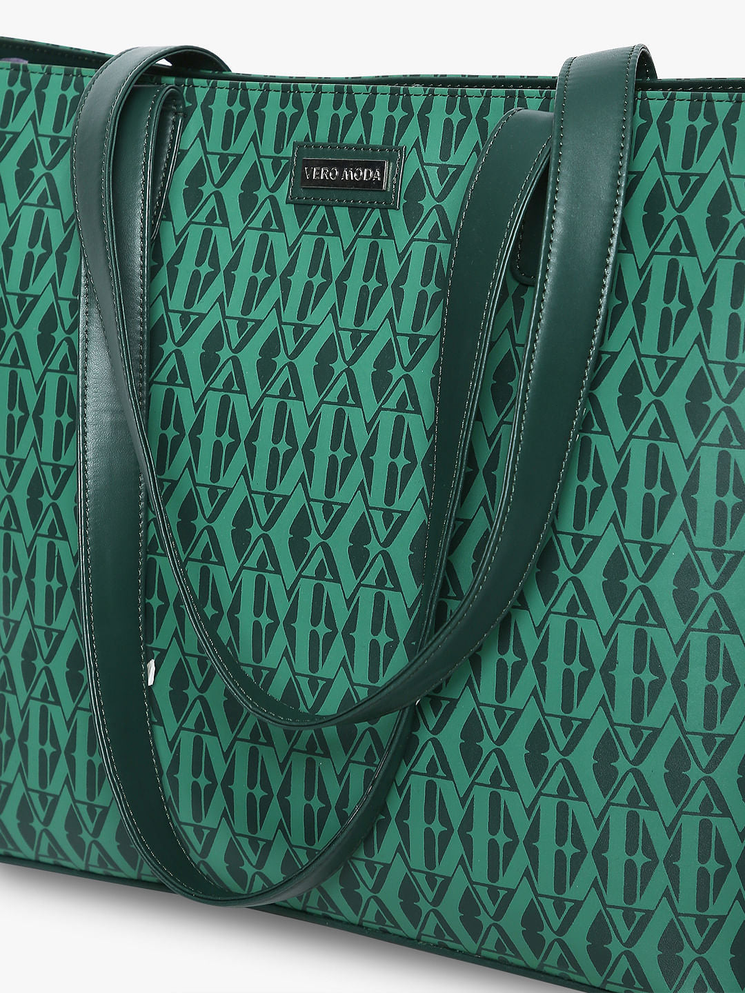 Green Monogram Print Tote Bag