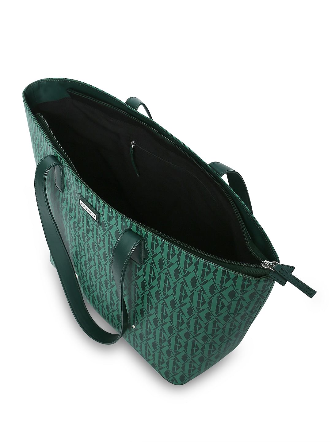 Green Monogram Print Tote Bag