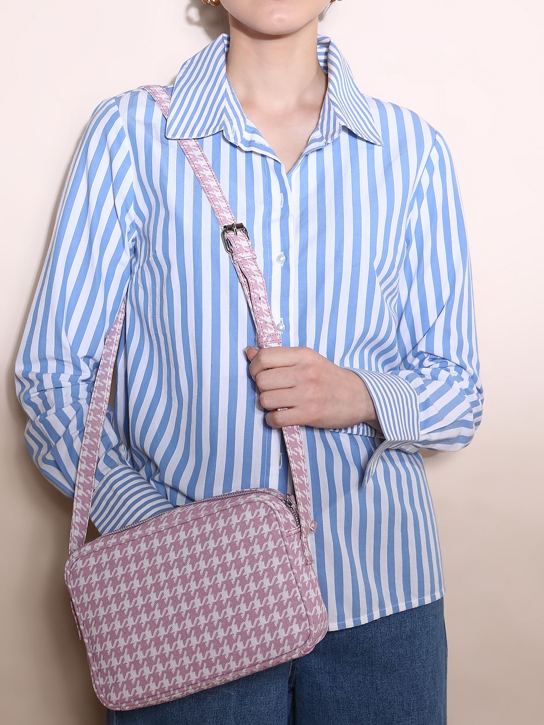 Pink Houndstooth Crossbody Bag