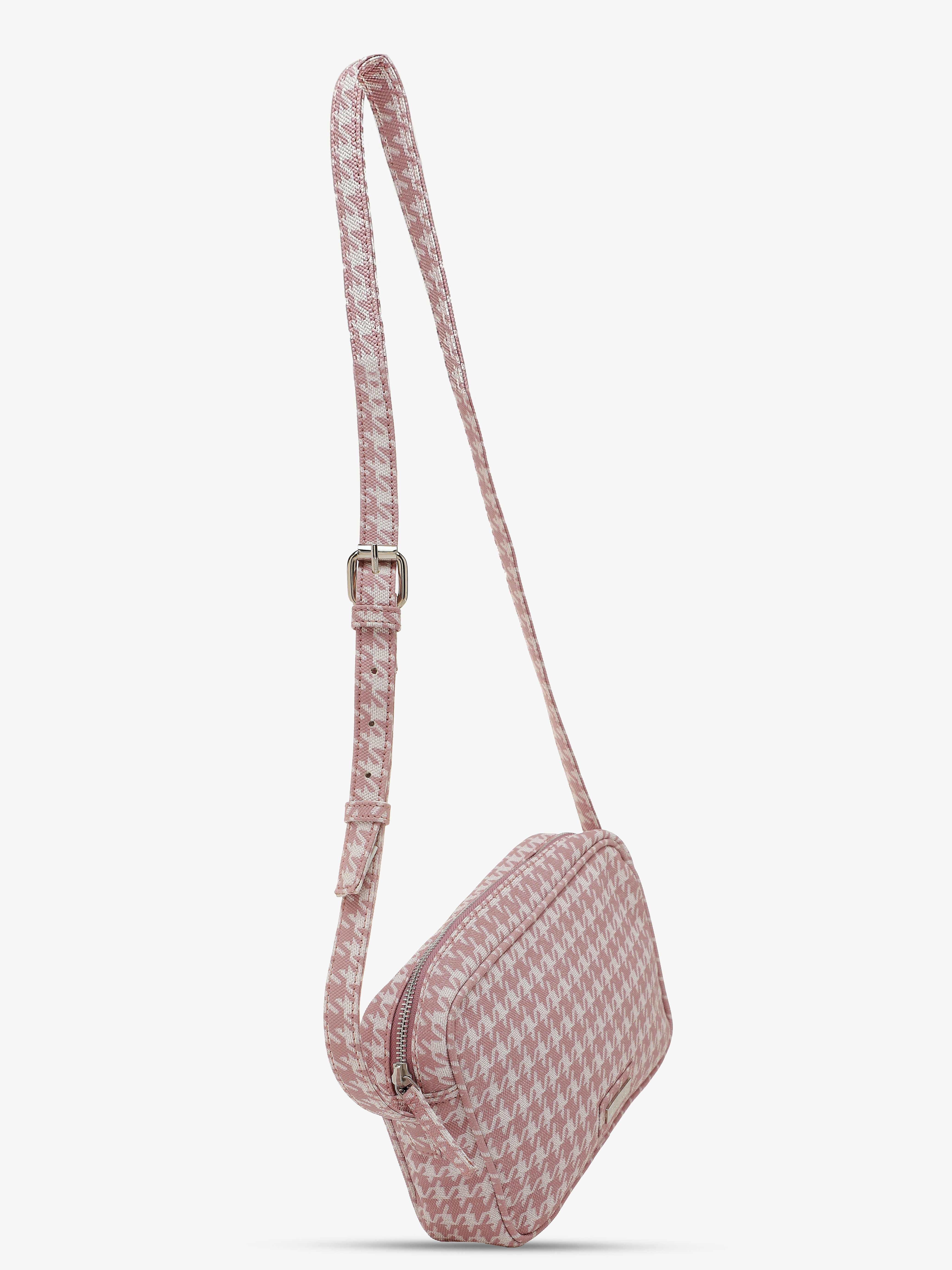 Pink Houndstooth Crossbody Bag