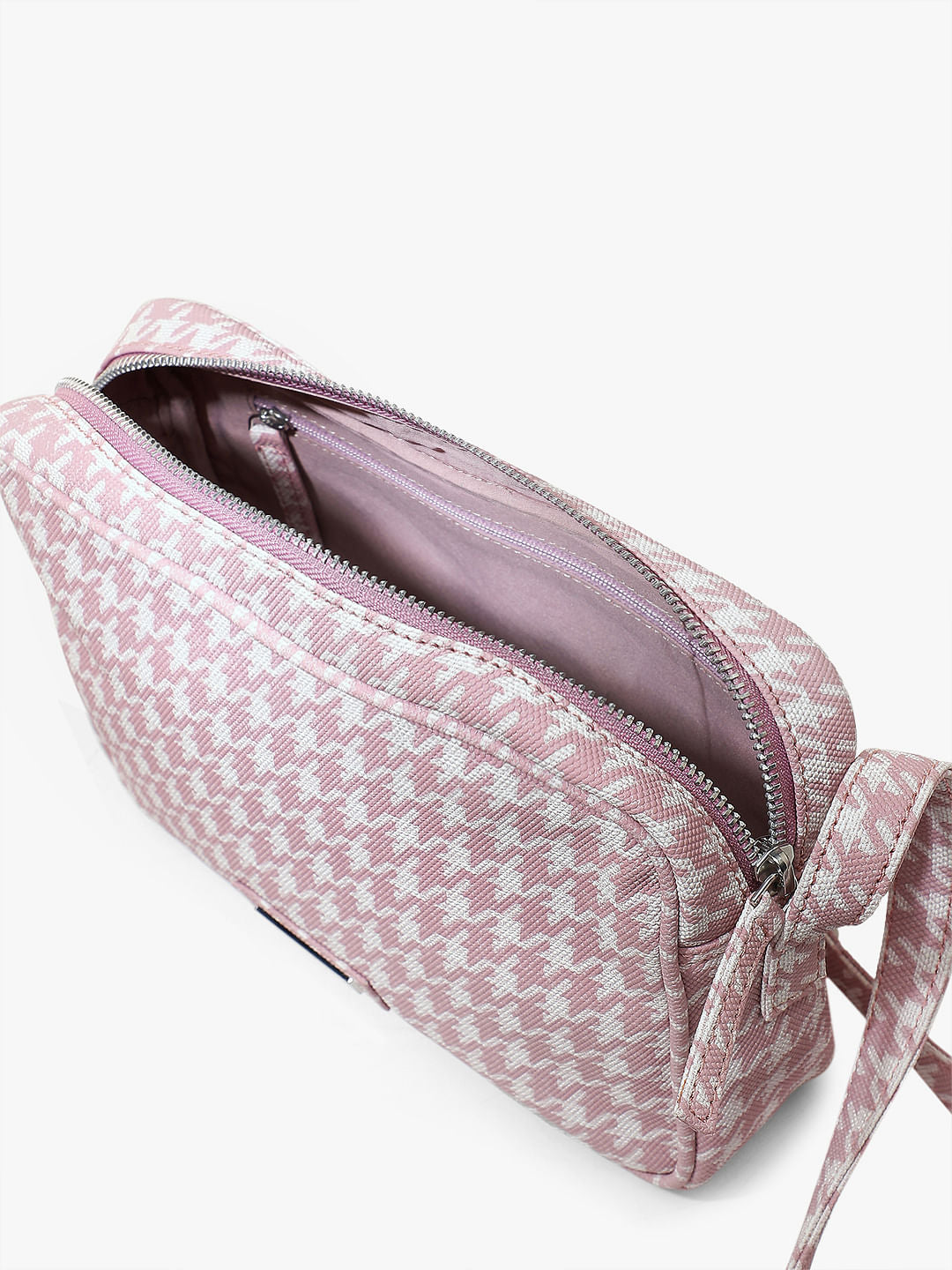 Pink Houndstooth Crossbody Bag