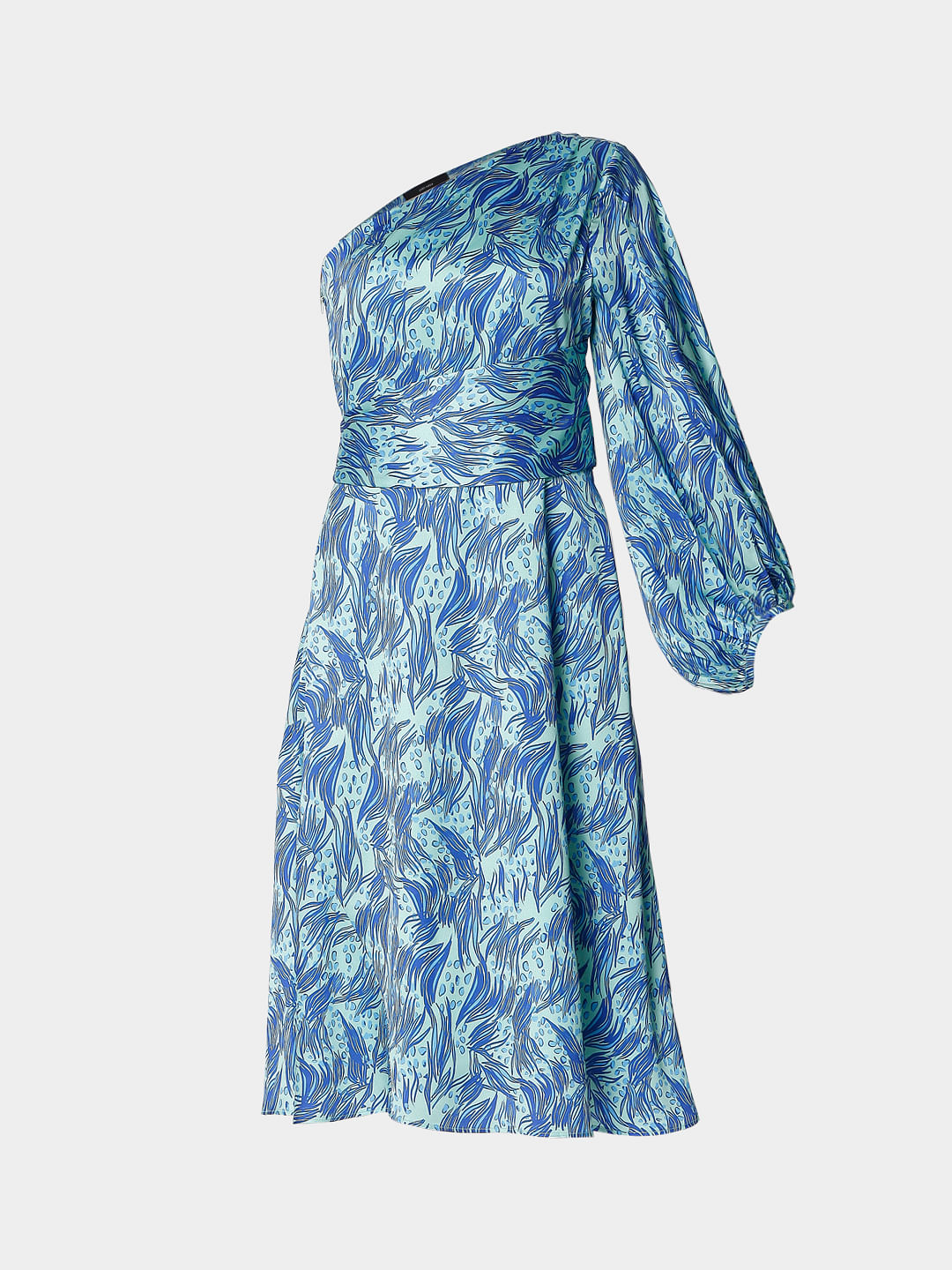 Blue Abstract Print Midi Dress