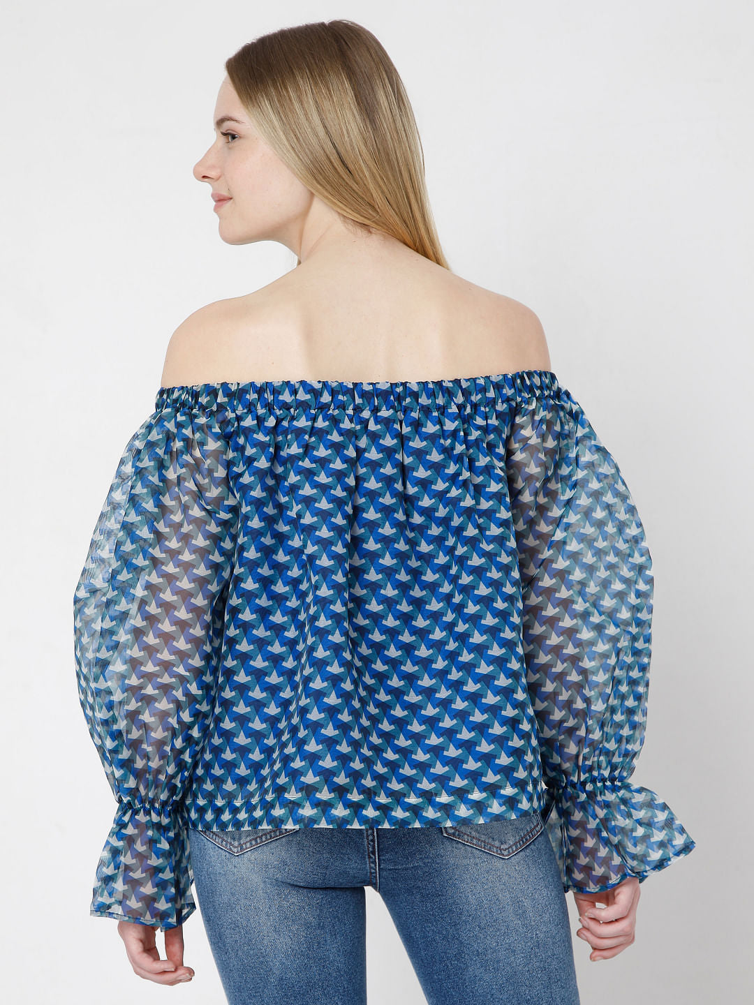 Blue Printed Off Shoulder Top