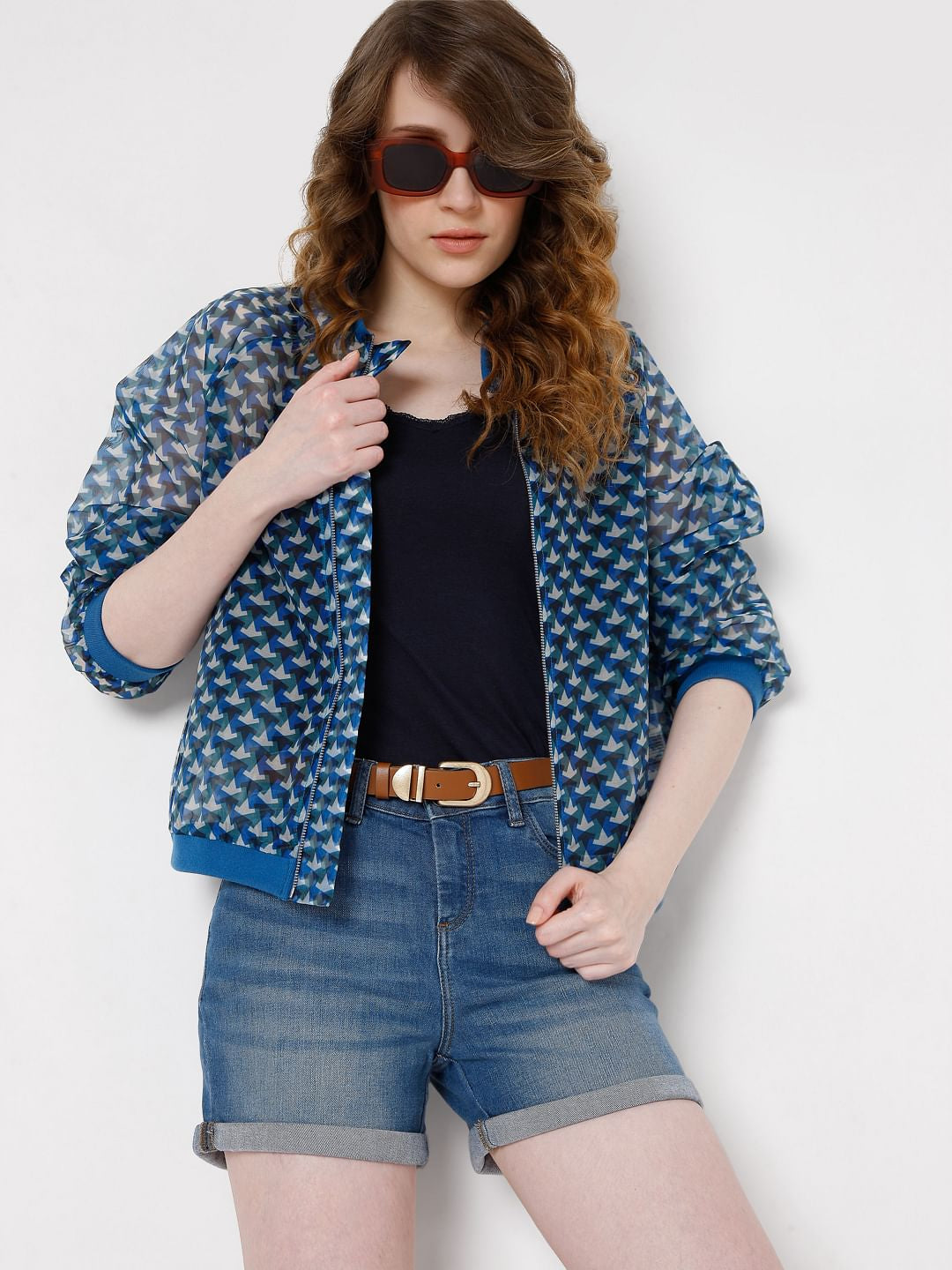 Blue Geometric Print Jacket
