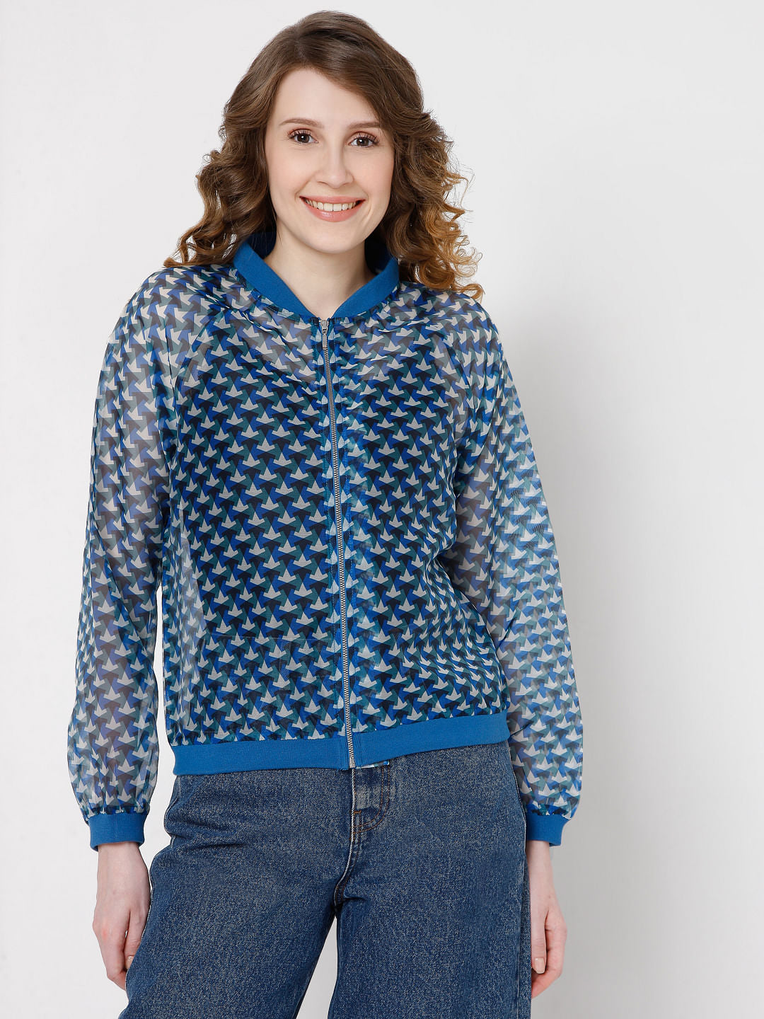 Blue Geometric Print Jacket