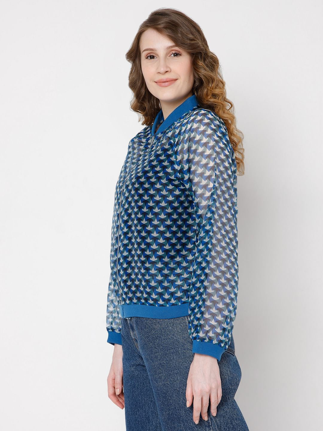 Blue Geometric Print Jacket