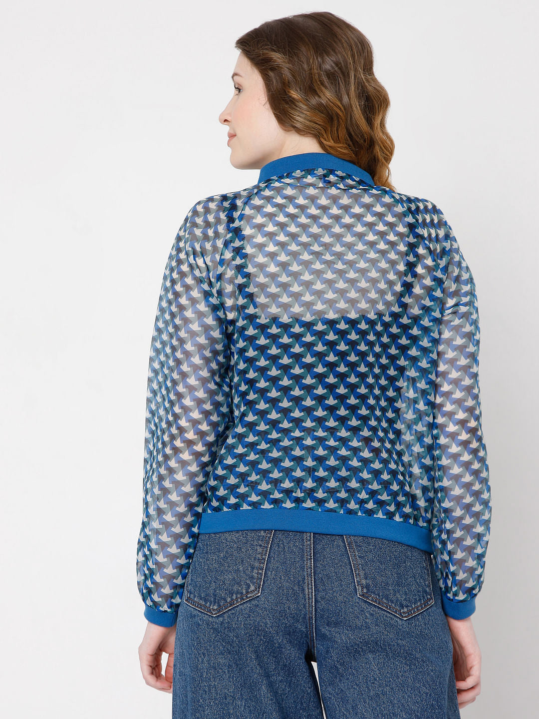 Blue Geometric Print Jacket