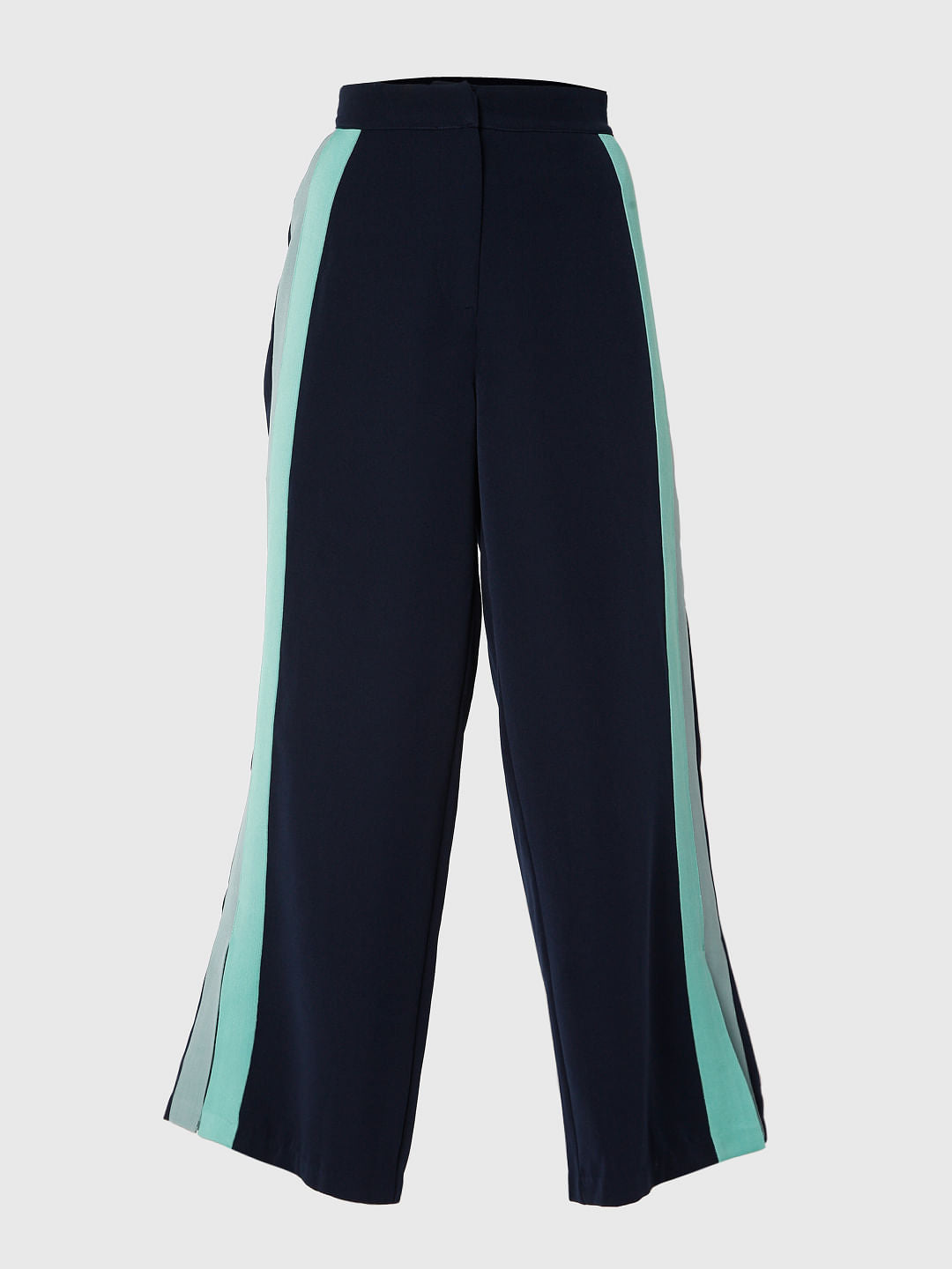 Blue Colourblocked Wide Leg Pants