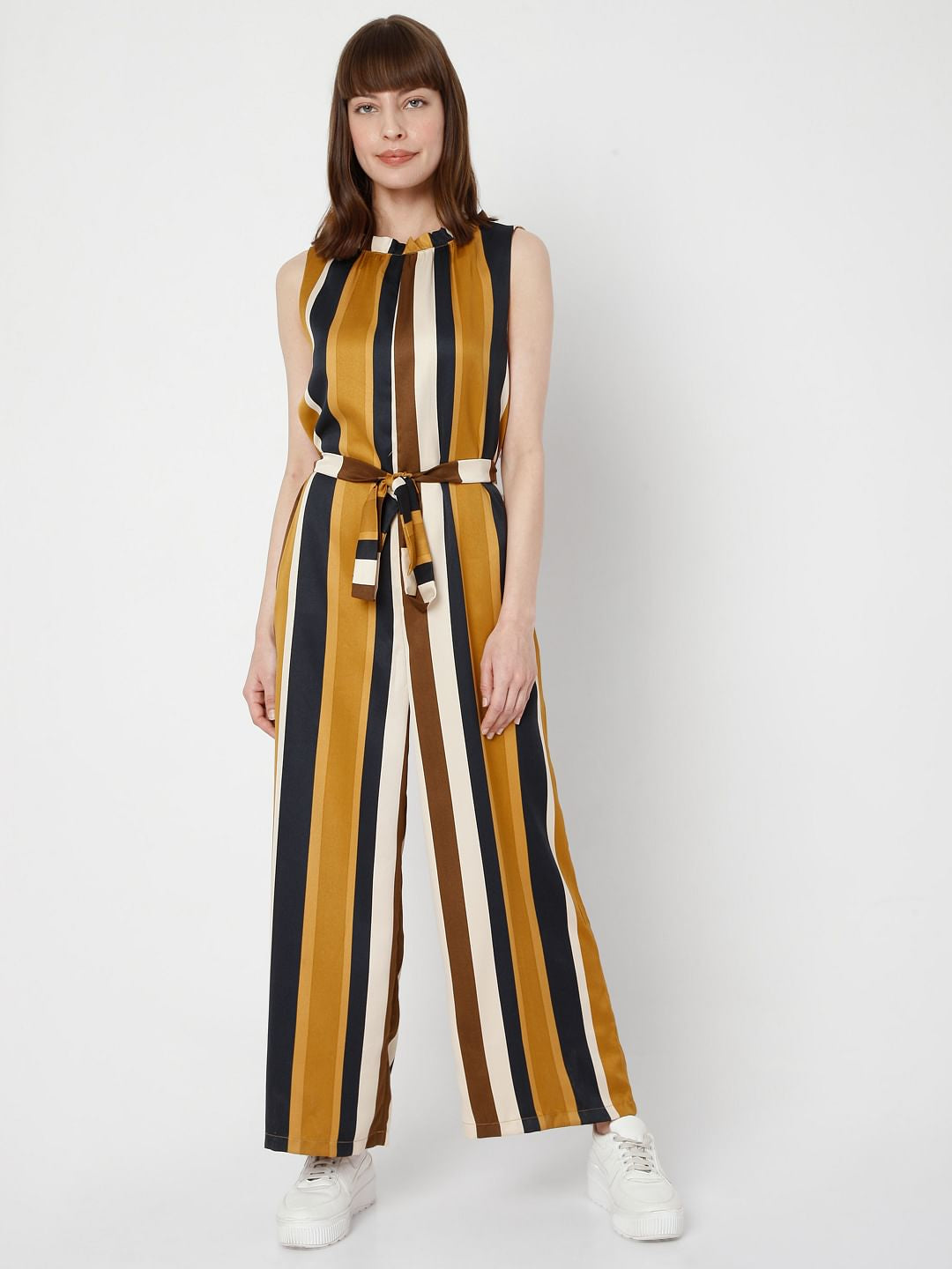 Brown Striped Jumpsuit