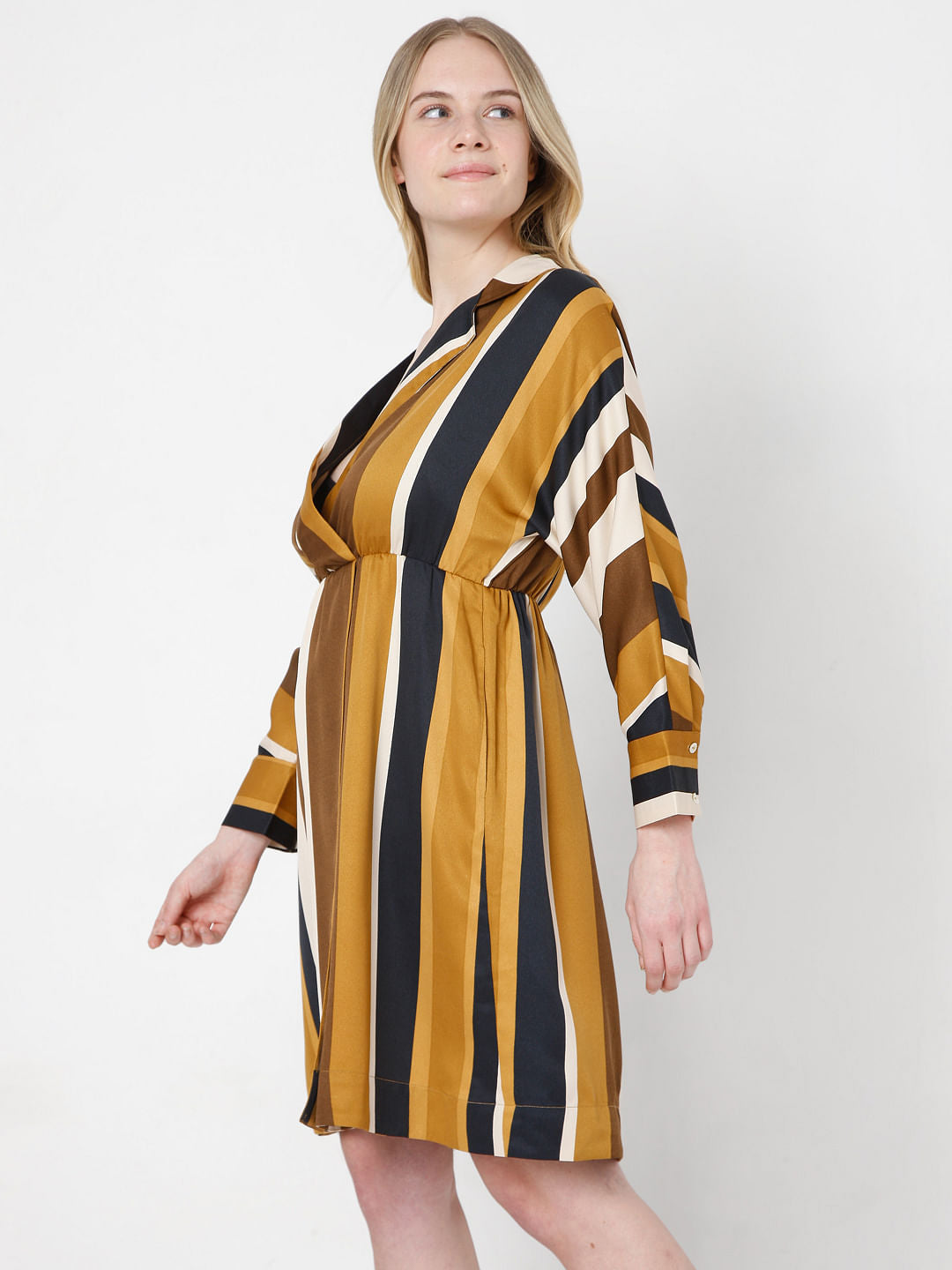 Brown Striped Fit & Flare Dress