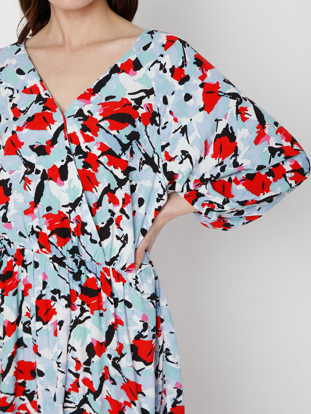 Blue Abstract Print Fit & Flare Dress