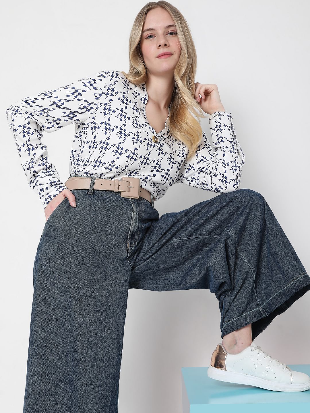 White Houndstooth Top