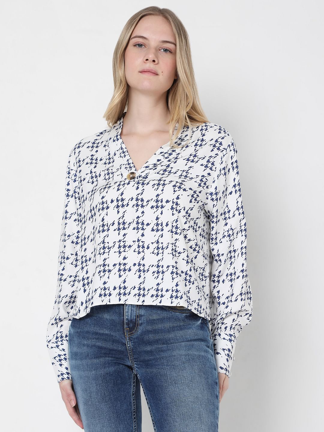 White Houndstooth Top