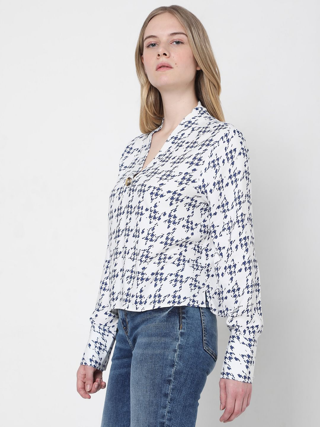 White Houndstooth Top