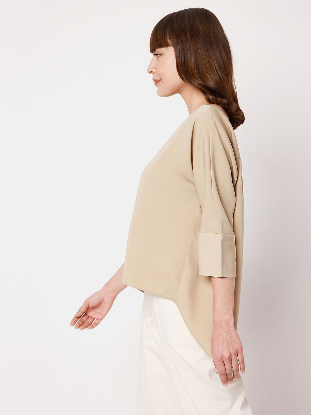 Beige Boat Neck Top
