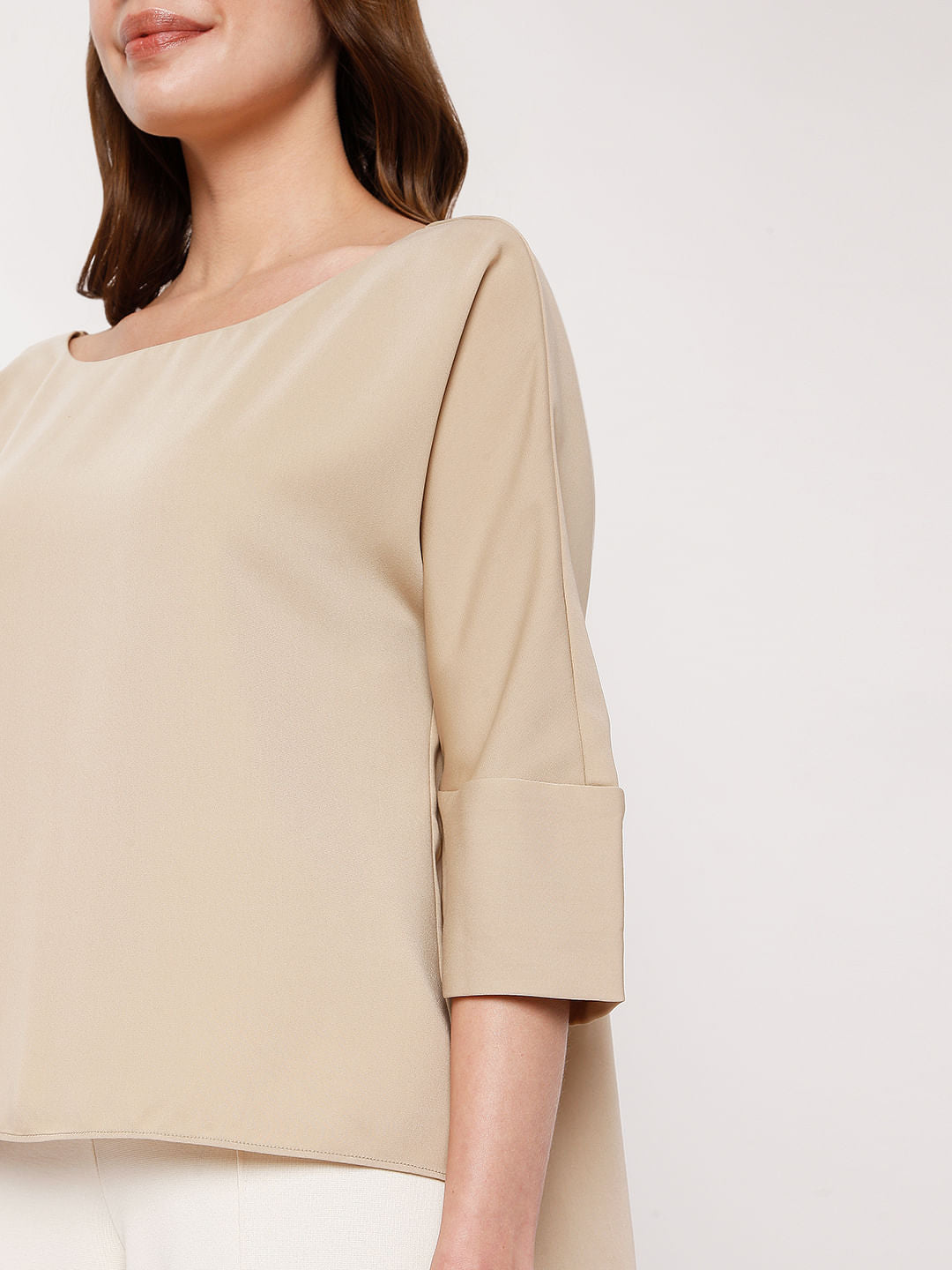 Beige Boat Neck Top