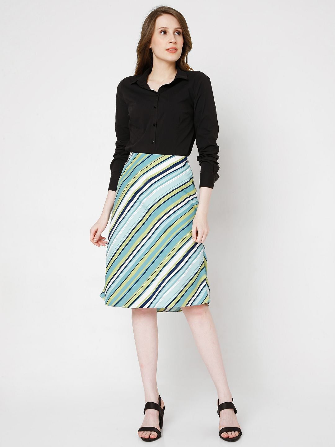 Green Striped A-Line Co-Ord Set Skirt