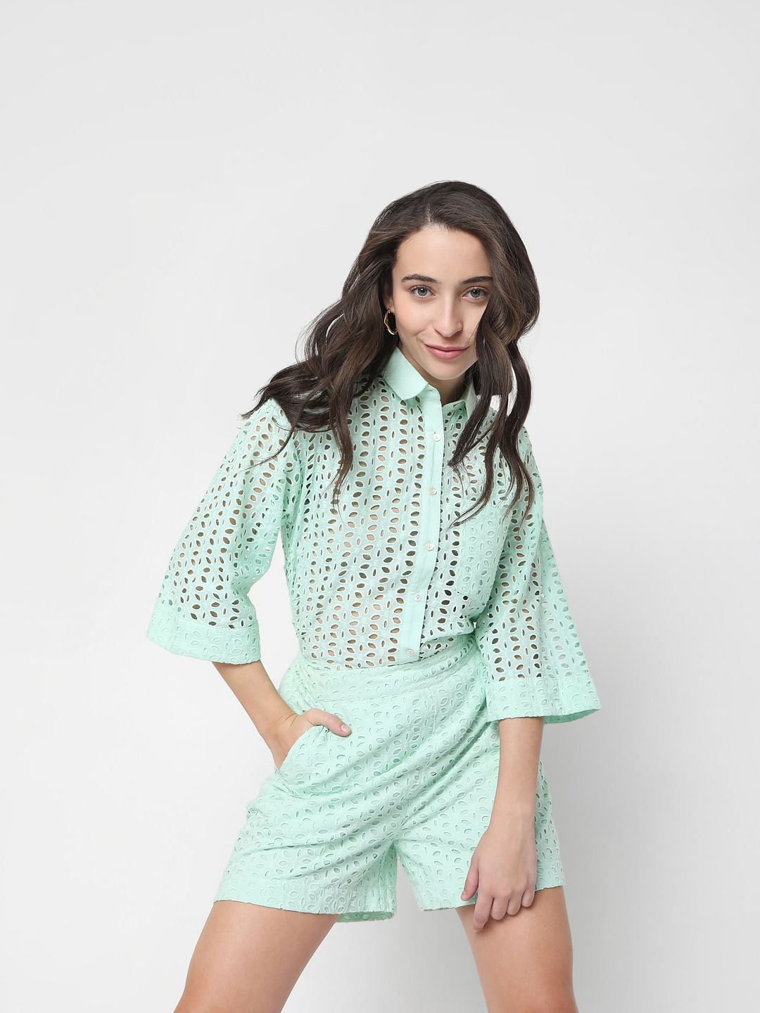 Green High Waist Co-Ord Set Shorts