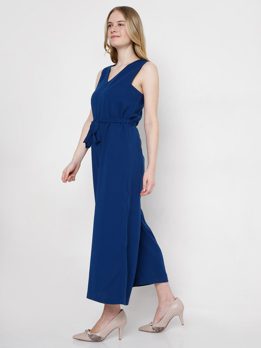 Blue Waist Tie-Up Jumpsuit