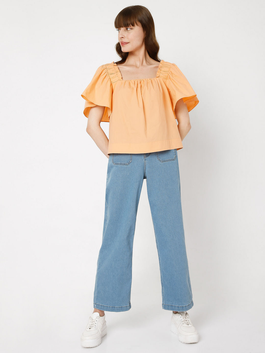 Orange Flared Sleeves Top