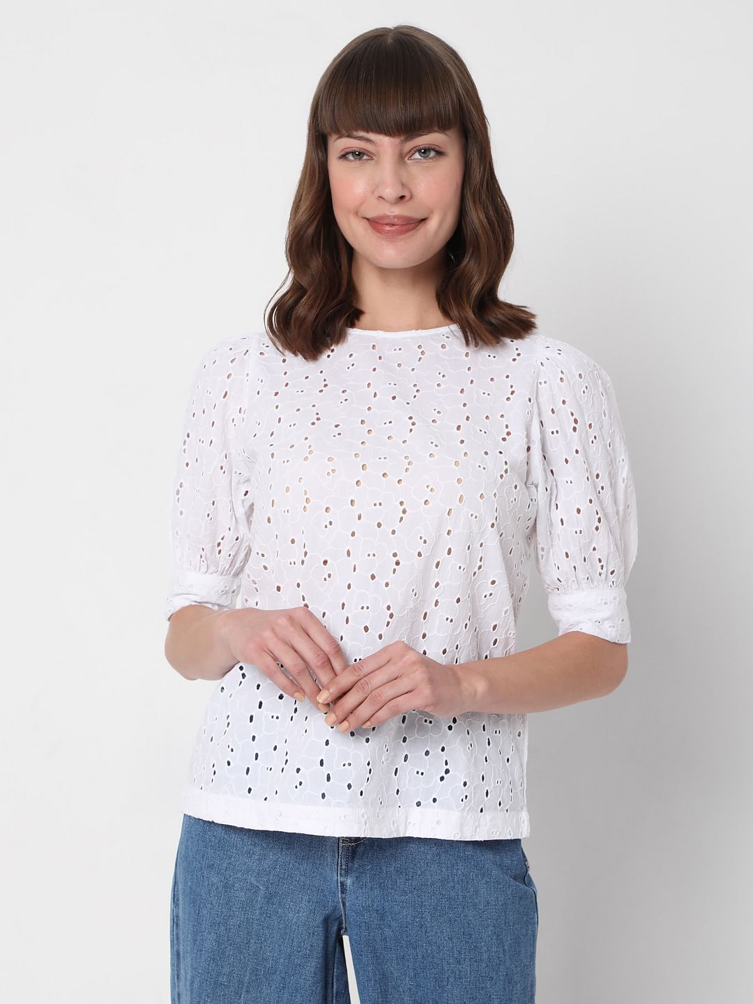 White Schiffli Top