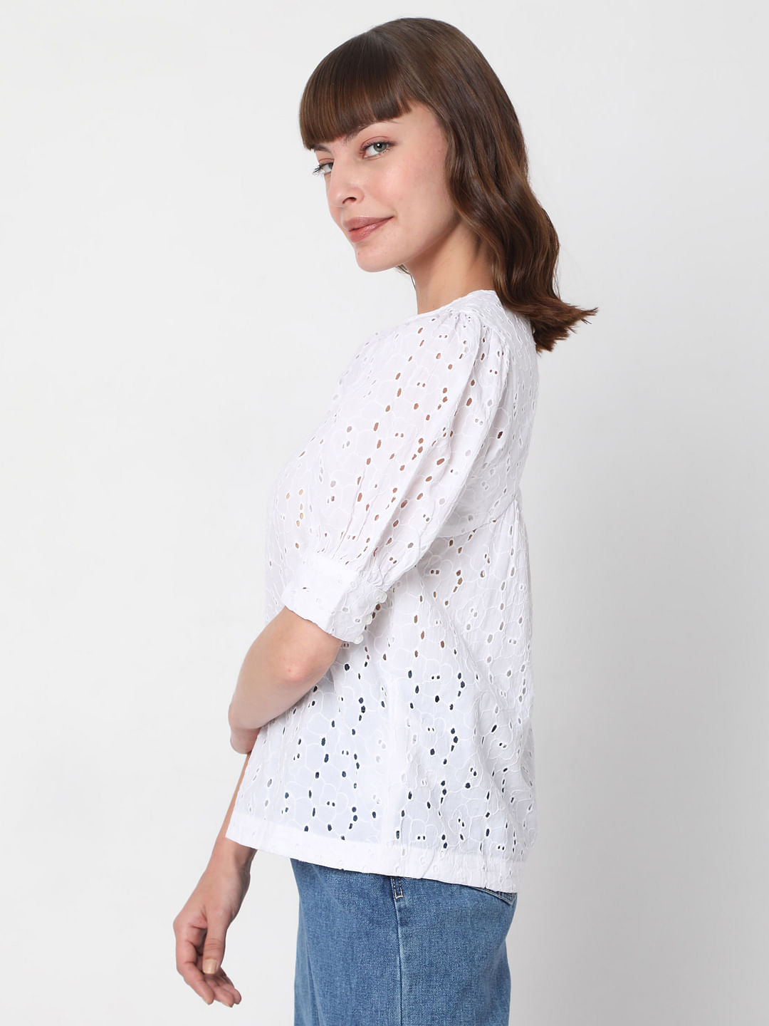 White Schiffli Top