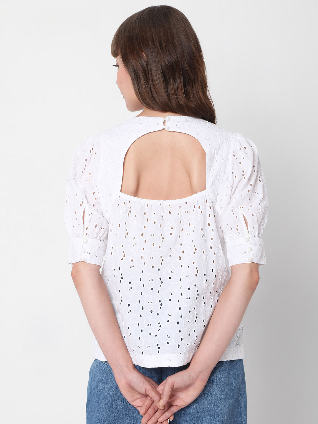 White Schiffli Top