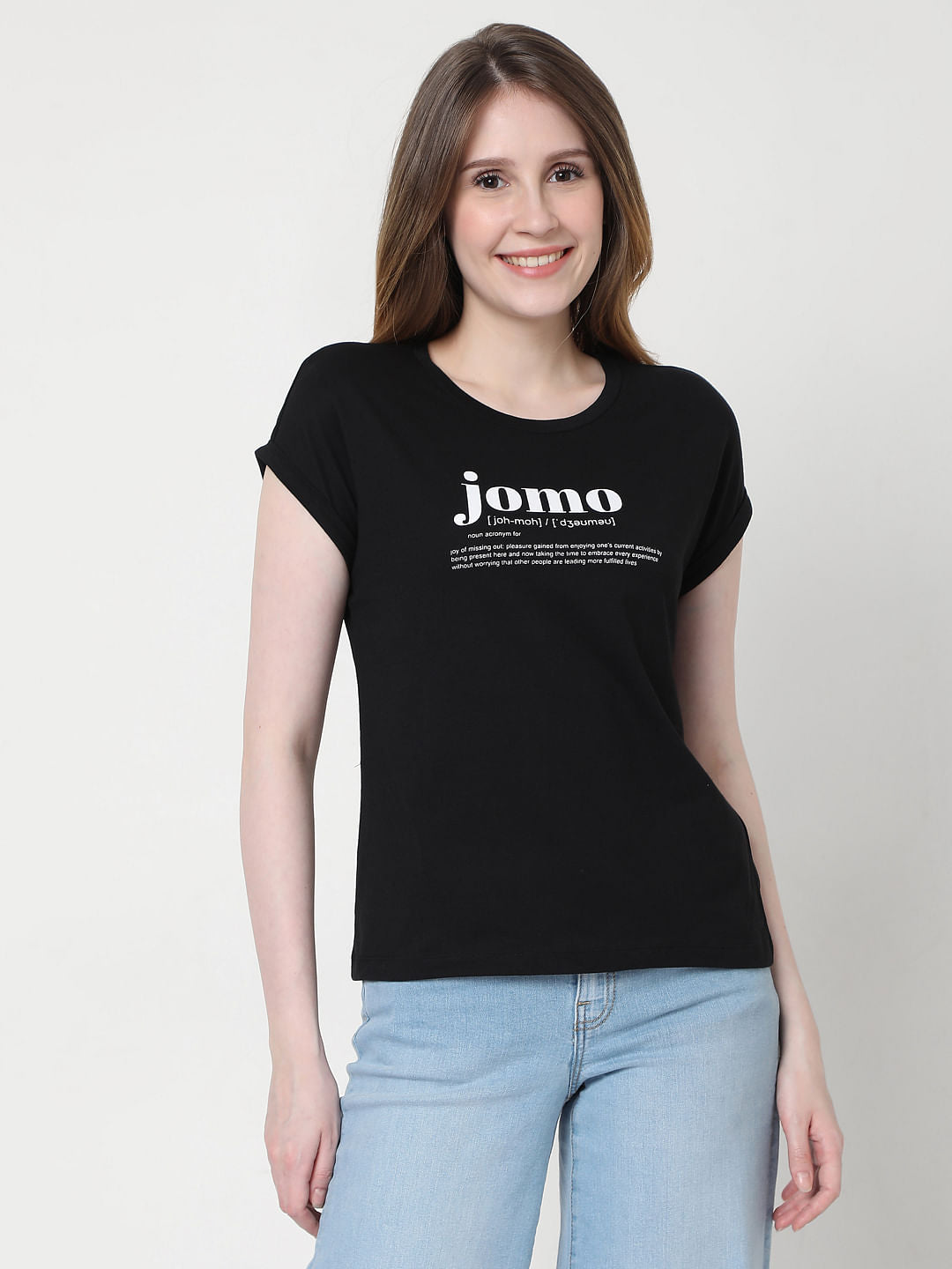 Black Slogan Print T-Shirt
