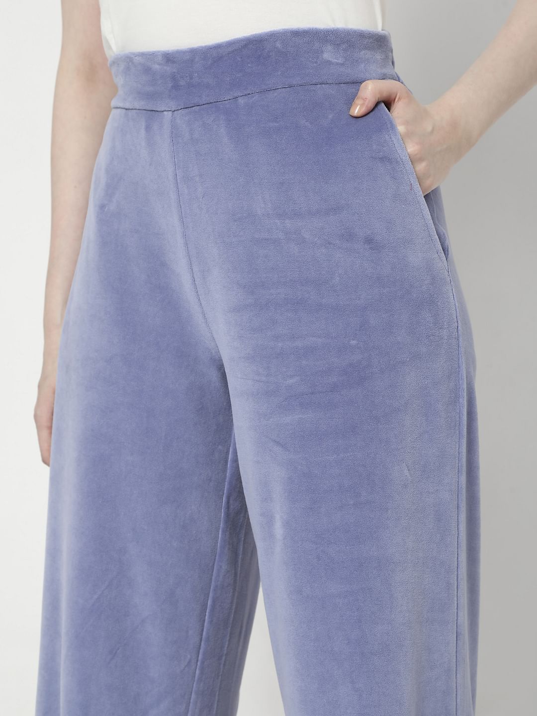 Blue High Rise Velvet Co-Ord Pants