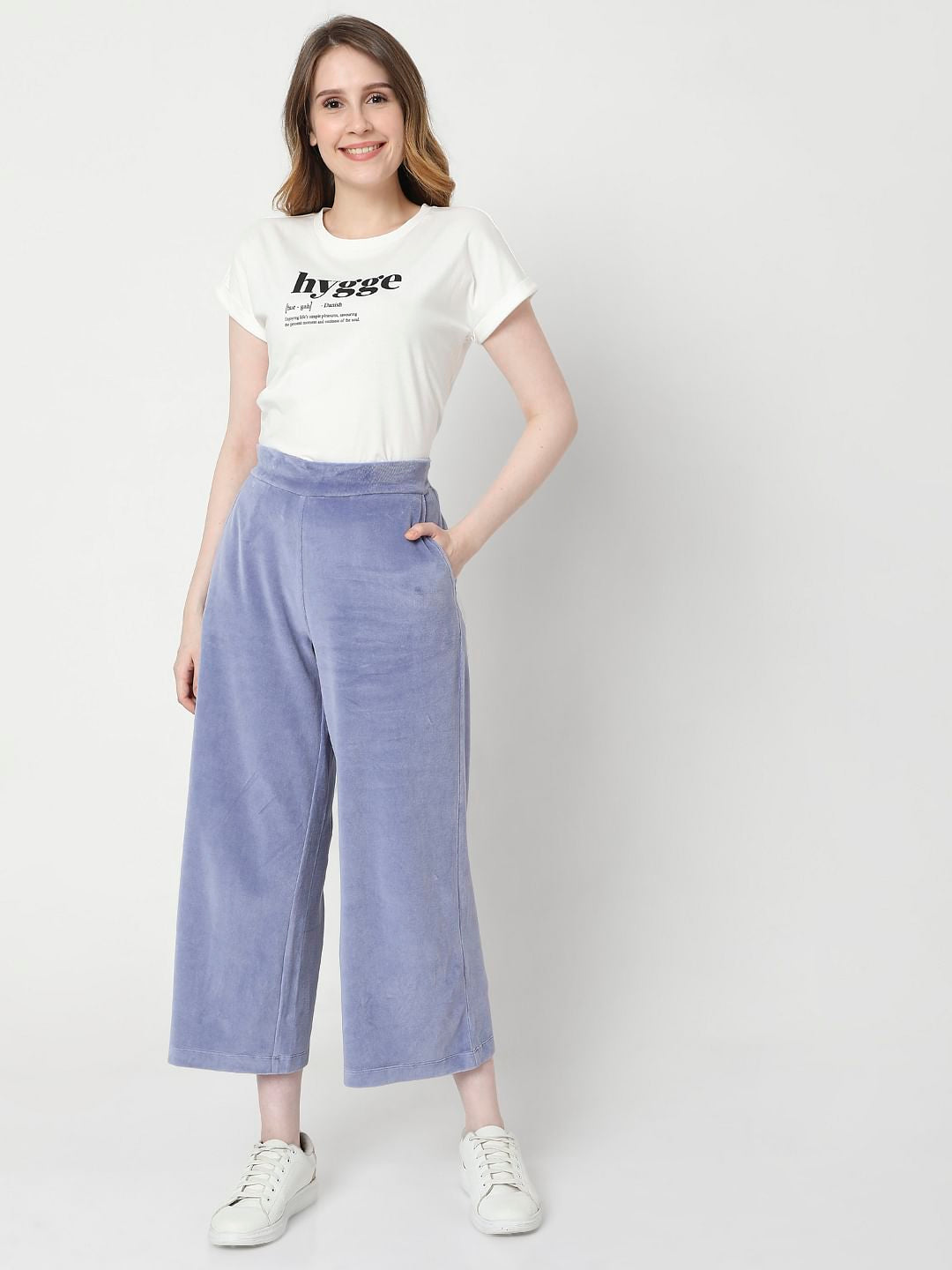 Blue High Rise Velvet Co-Ord Pants