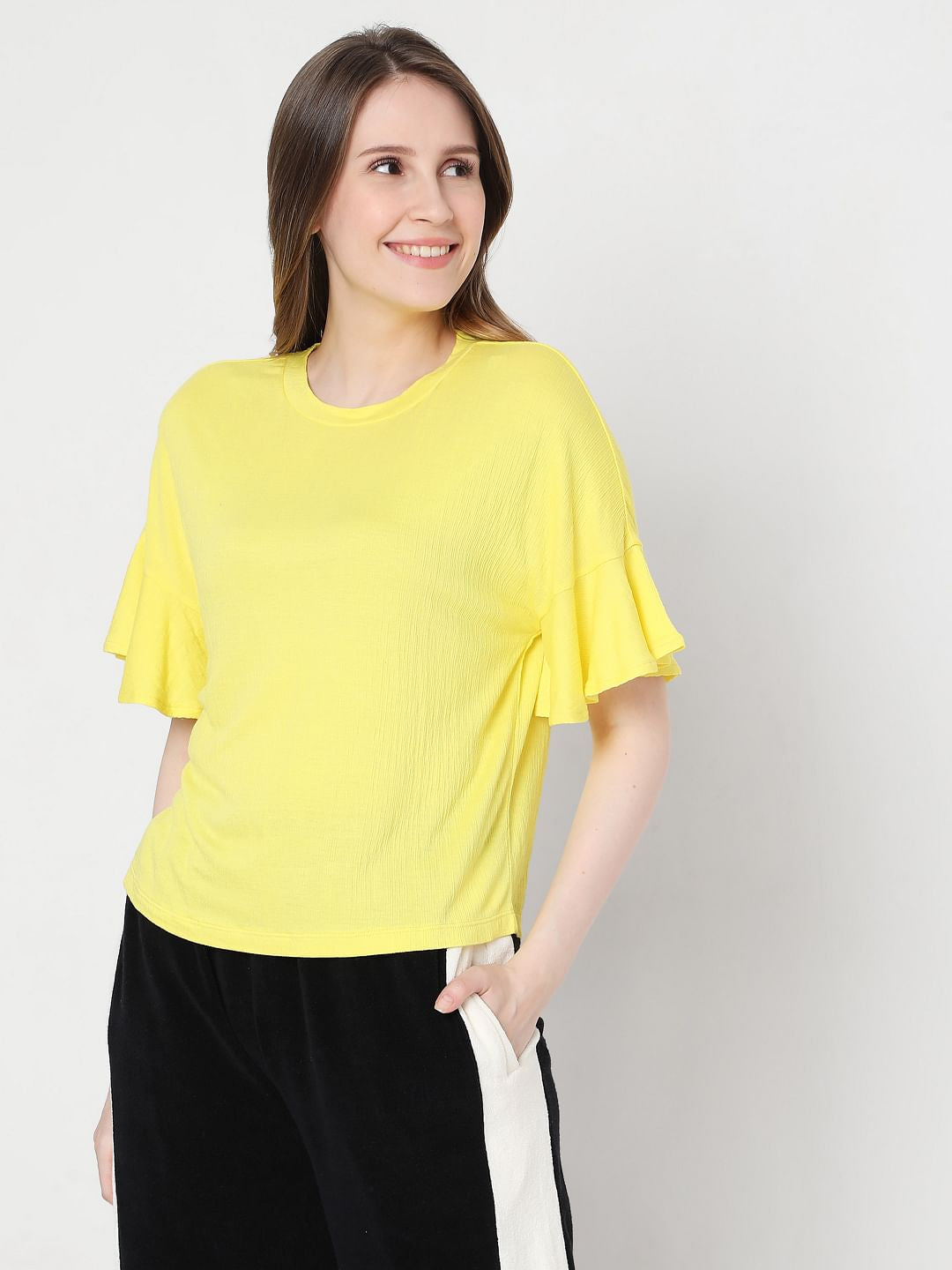 Yellow Frill Sleeves Top