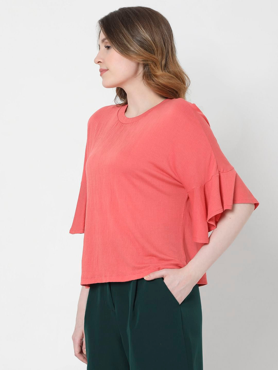 Coral Flared Sleeves Top