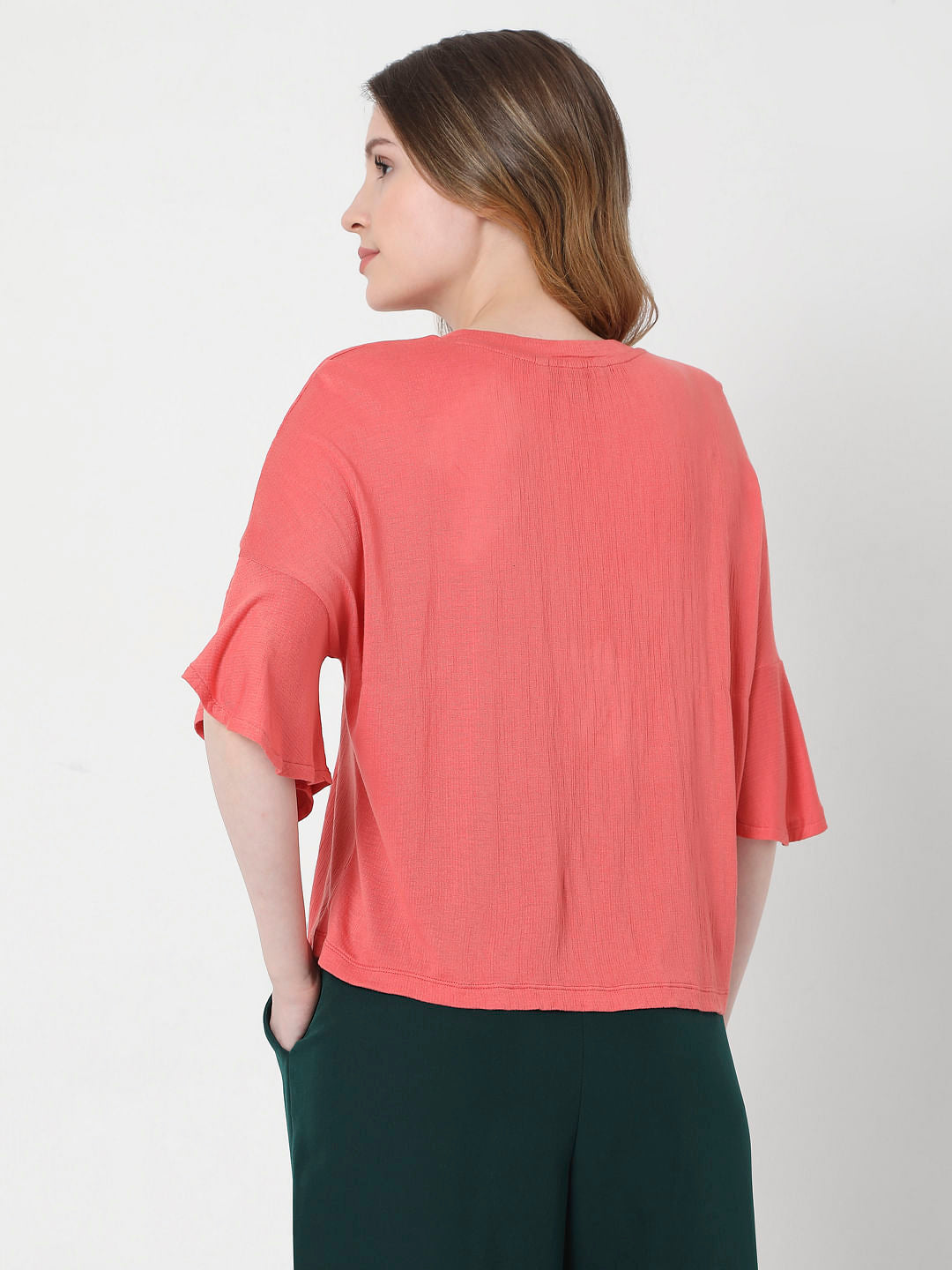 Coral Flared Sleeves Top
