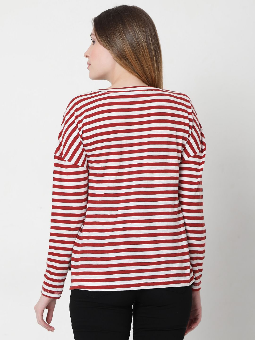 Red Oversized Striped T-Shirt
