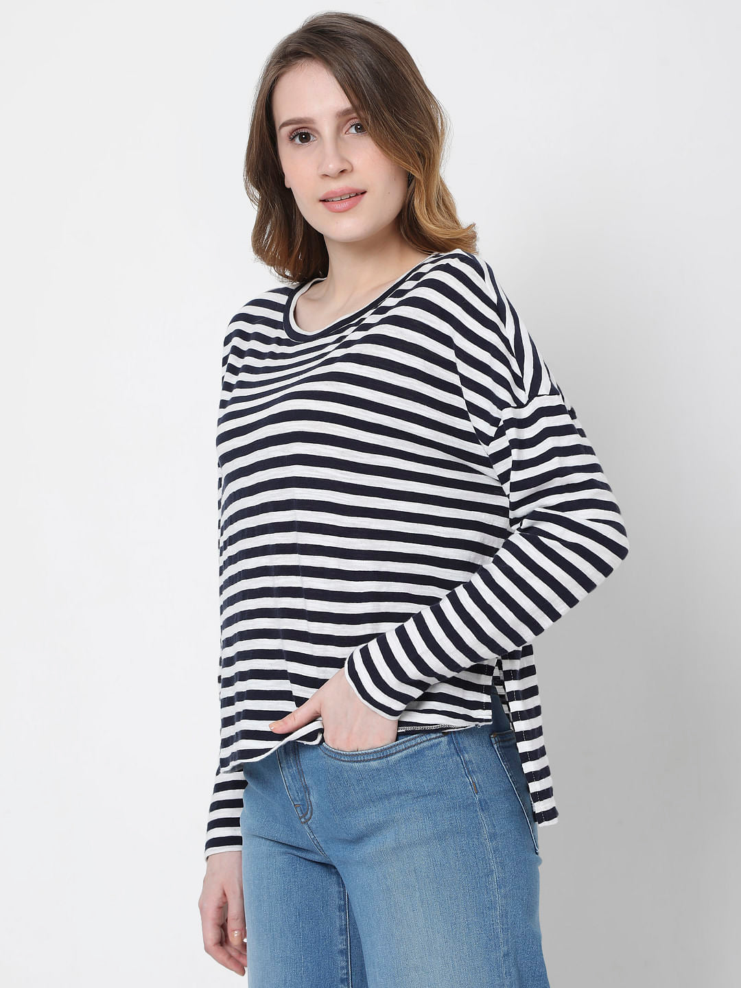 Blue Oversized Striped T-Shirt