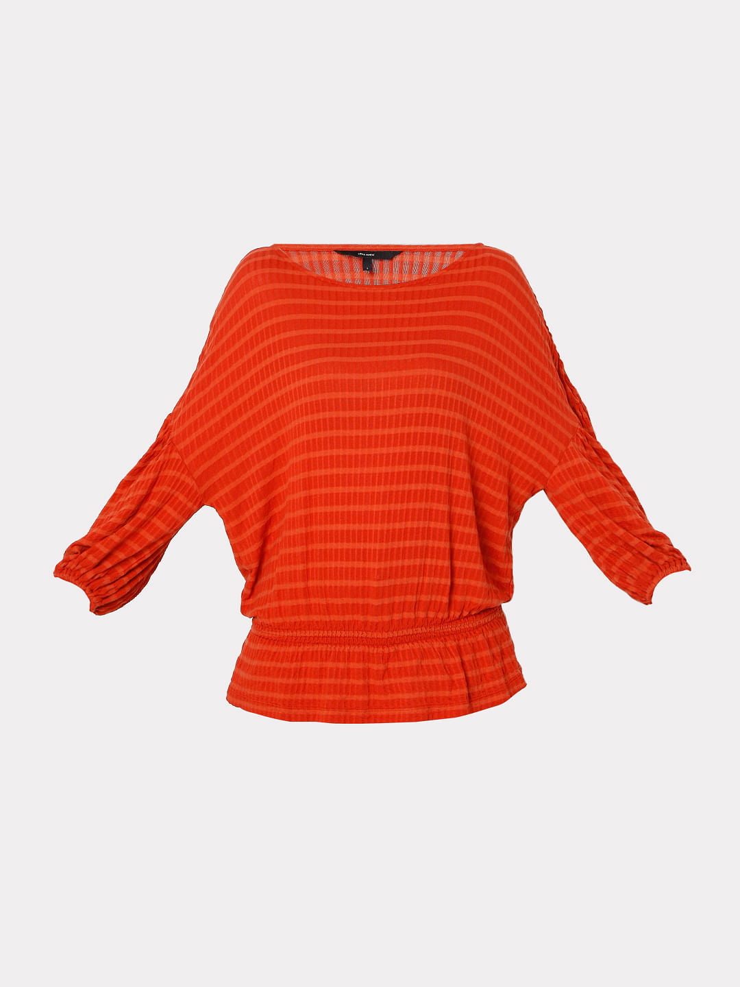 Red Textured Drop Shoulder Top
