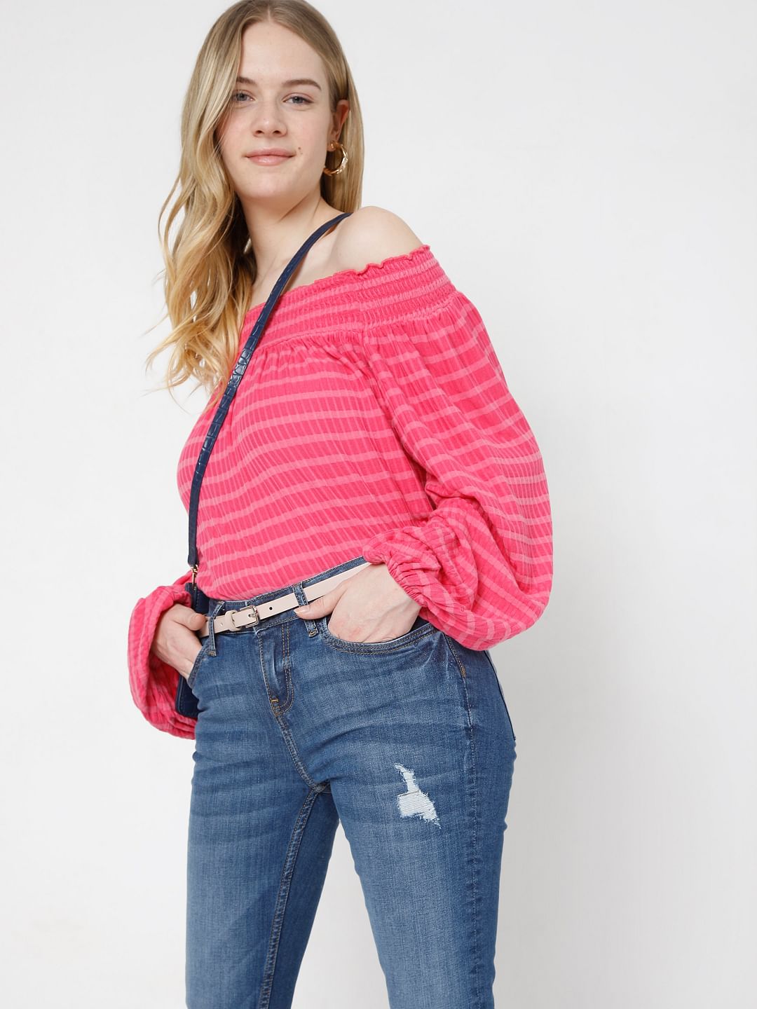 Fuschia Pink Off-Shoulder Top
