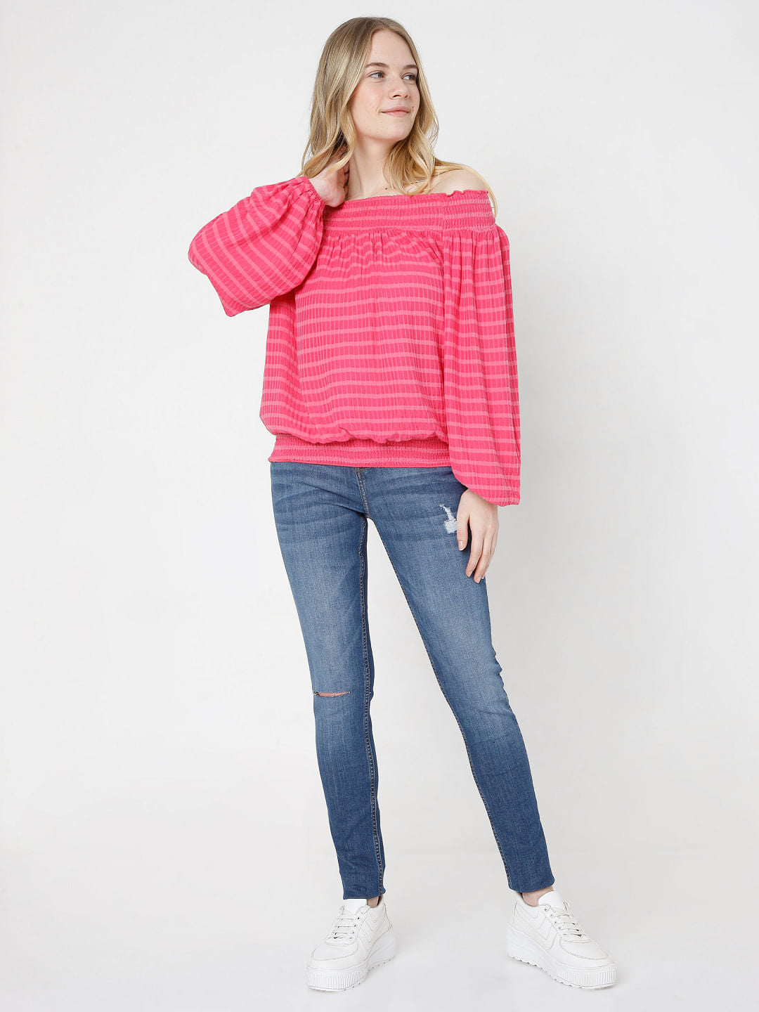 Fuschia Pink Off-Shoulder Top