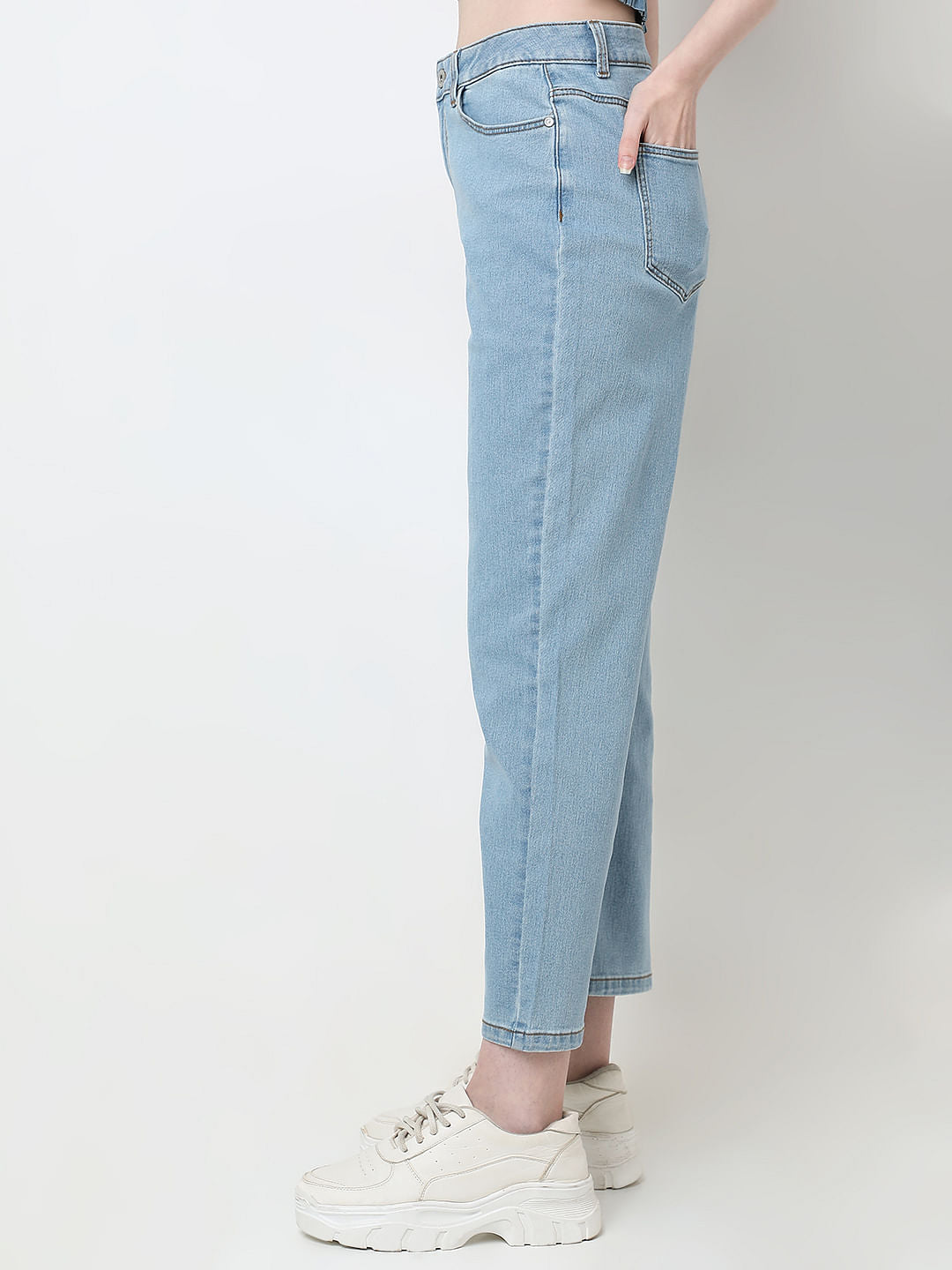 Light Blue Mid Rise Straight Fit Jeans
