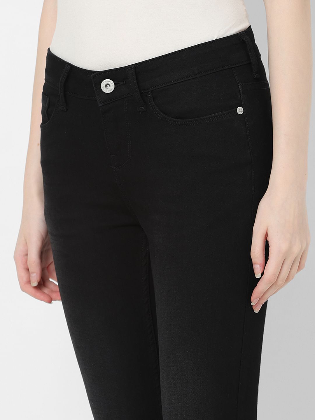 Black Mid Rise Distressed Skinny Jeans