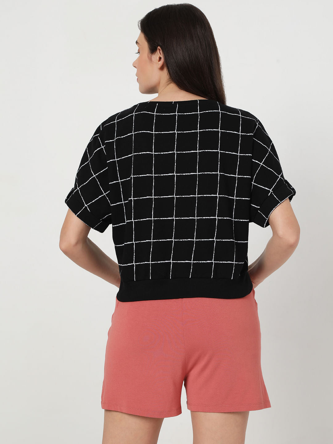 Black Grid Print Top