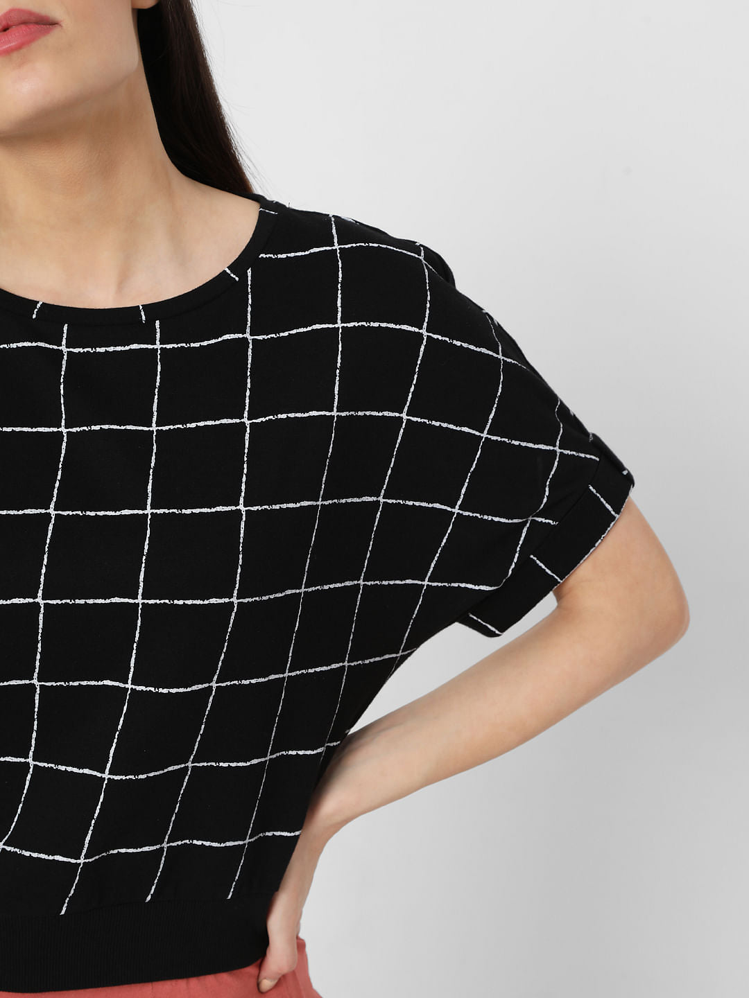 Black Grid Print Top
