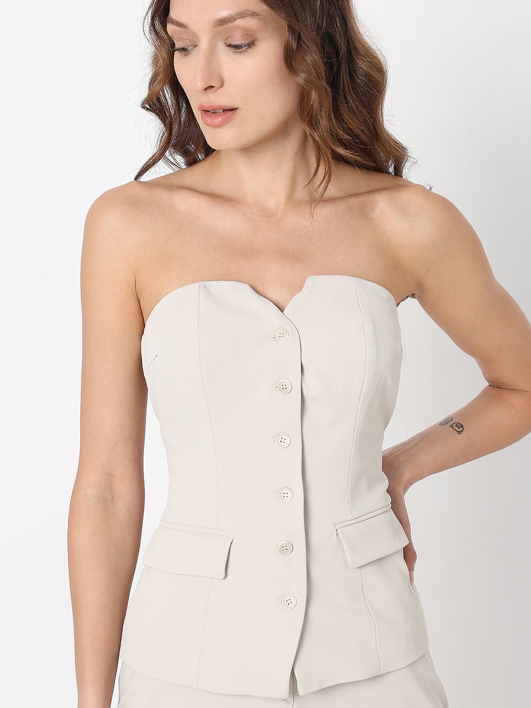 Beige Corset Co-Ord Set Blazer