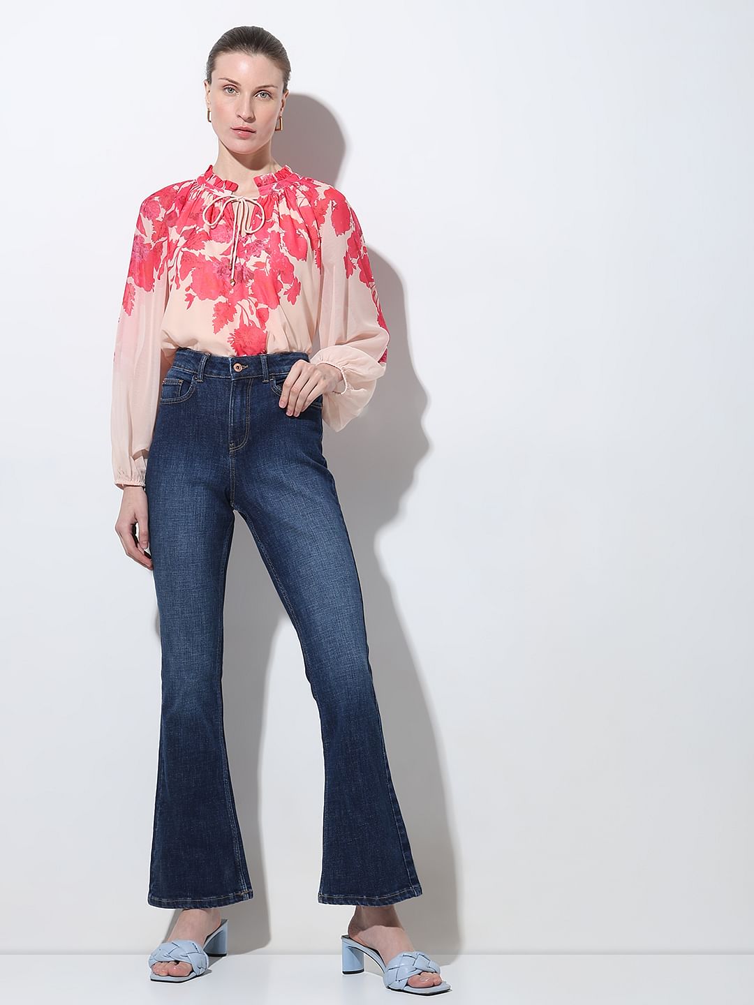 Dark Blue High Rise Flared Jeans