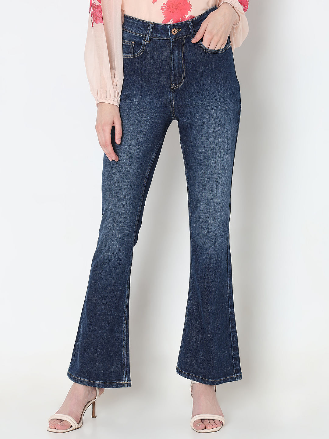 Dark Blue High Rise Flared Jeans