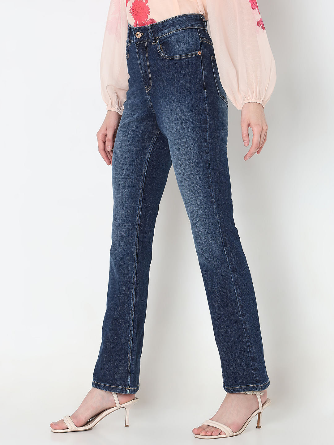 Dark Blue High Rise Flared Jeans