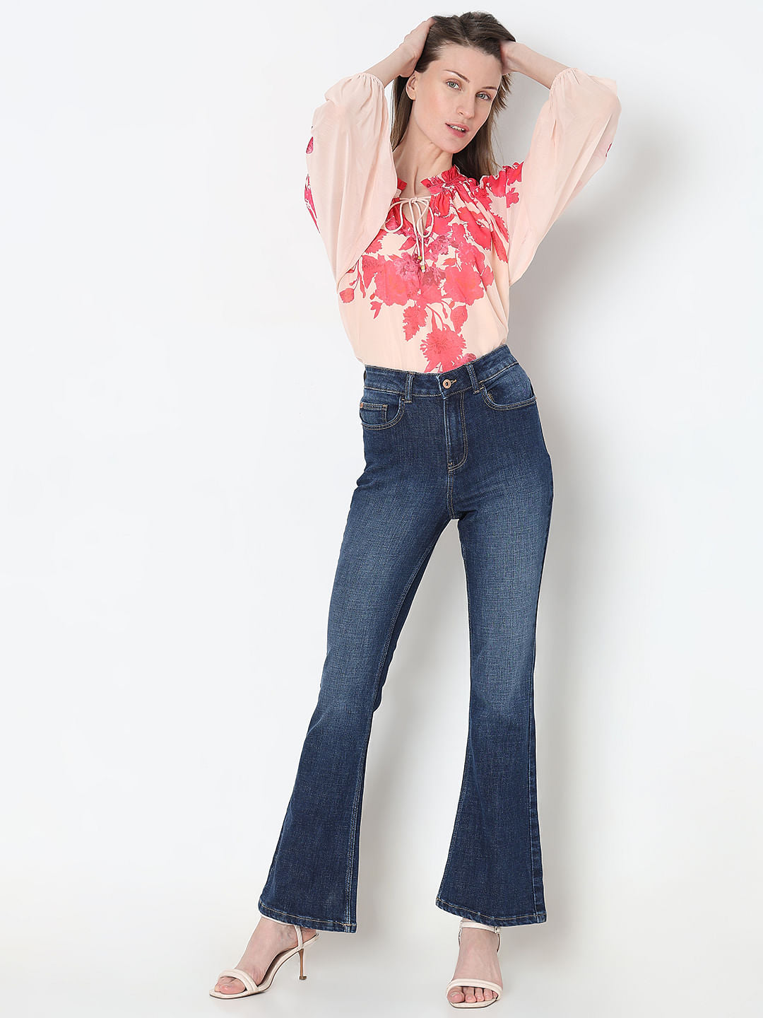 Dark Blue High Rise Flared Jeans